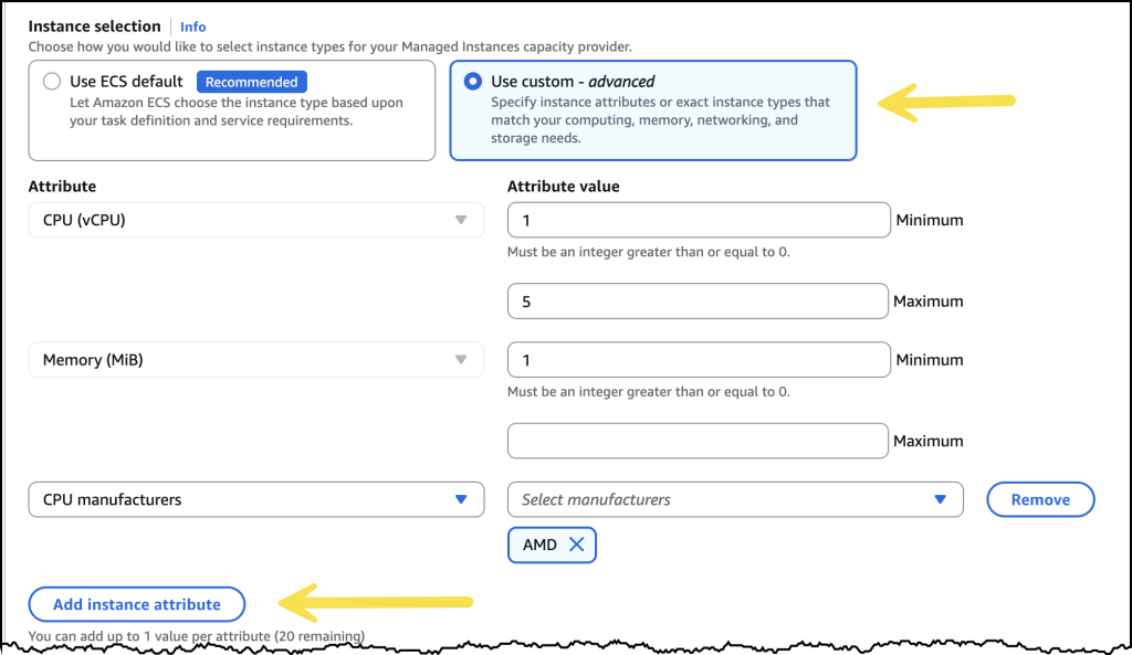 Creating a ECS cluster with Managed Instances